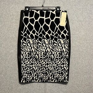 NWT Nicole Miller Artelier Animal Print Black White Pencil Skirt Faux Leather 10